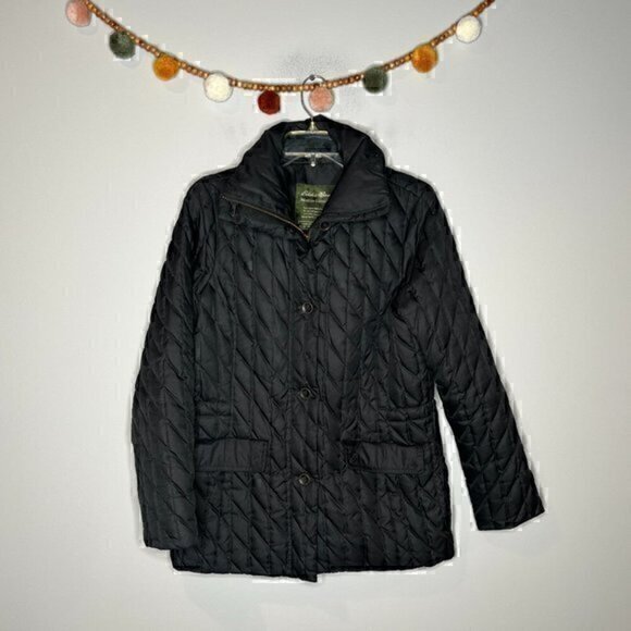 Eddie Bauer black quilted goose down jacket - Picture 1 of 4